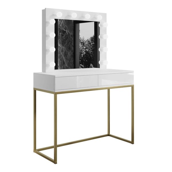 Schminktisch Blanco Gold Mit Spiegel Und Beleuchtung Weiß Push Open-image