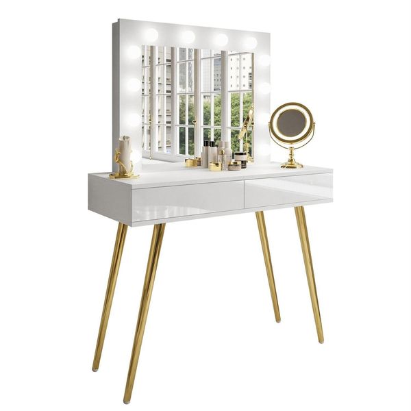 Schminktisch Sienna Gold Mit Schubladen Auf Goldenen Beinen Push Open-image