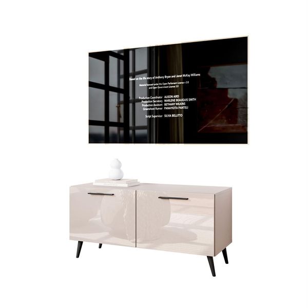 TV-ELEMENT Aura 100 Kaschmir Hochglanz Auf SchräGen Schwarzen Beinen + Led-image