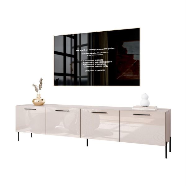 TV-ELEMENT Aura 200 Kaschmir Hochglanz Auf Geraden Schwarzen Beinen + Led-image