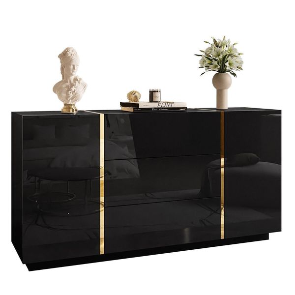 Sideboard Mit Schubladen Onyx Hochglanz 158 Cm Push Open-image