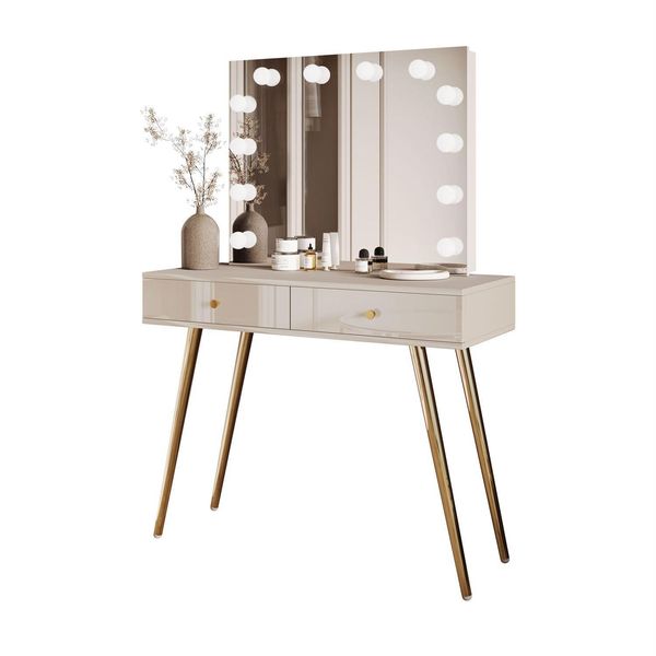Schminktisch Sienna Gold Elite Auf SchräGen Beinen Goldener Griff-image
