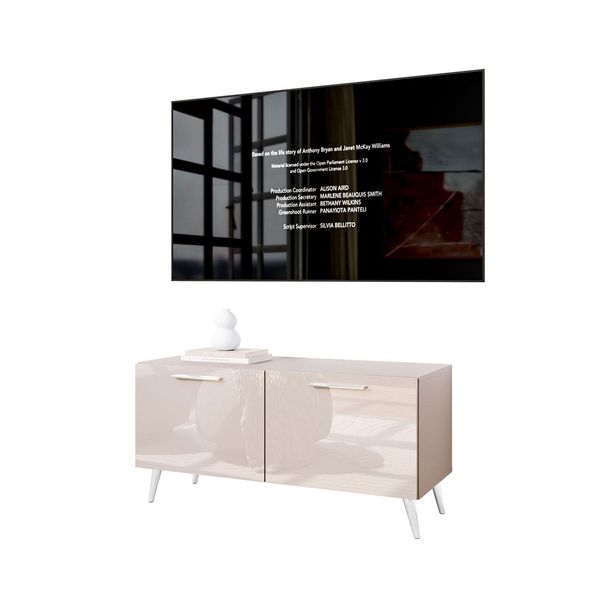 TV-ELEMENT Aura 100 Kaschmir Hochglanz Auf SchräGen Silbernen Beinen + Led-image