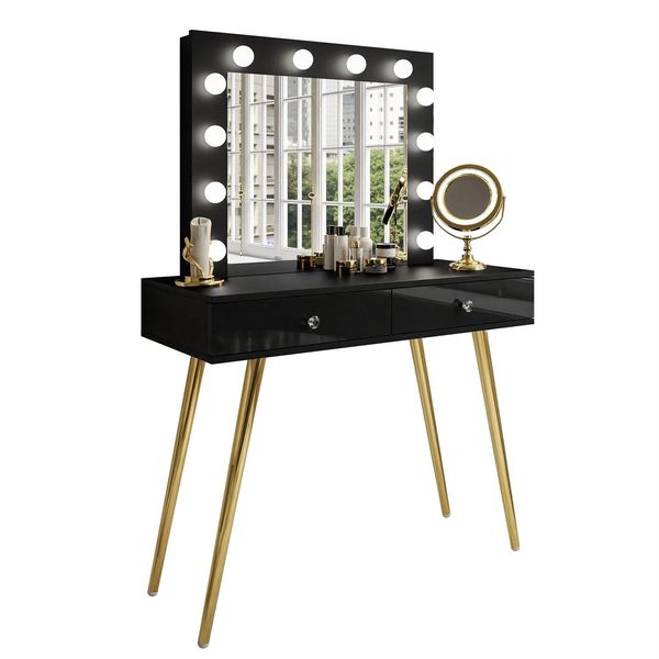Schminktisch Sienna Gold Mit Schubladen Auf Goldenen Beinen-image