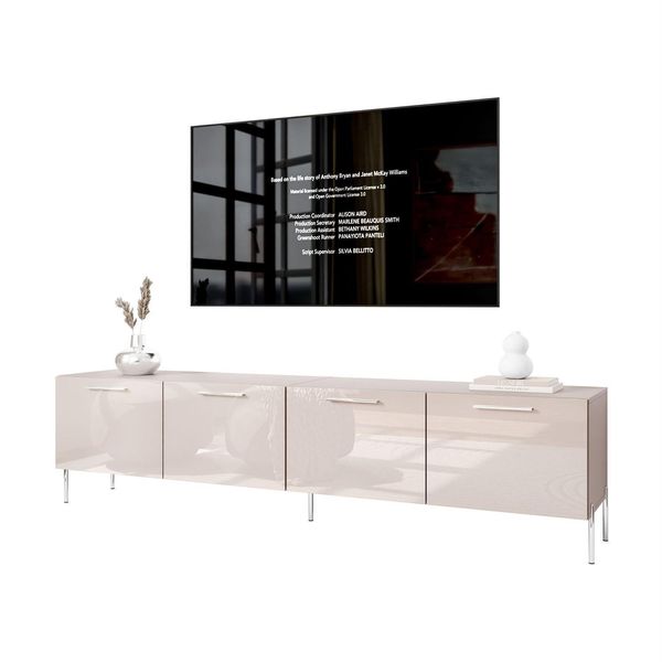 TV-ELEMENT Aura 200 Kaschmir Hochglanz Auf Geraden Silbernen Beinen + Led-image