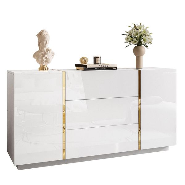 Sideboard Mit Schubladen Onyx Hochglanz 158 Cm Push Open-image