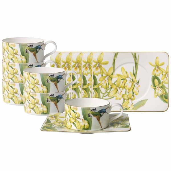 Tasse Villeroy & Boch "Teetassen Mit Untertassen Amazonia 230 Ml 6Er Set Bunt", Bunt, B:14Cm H:6,7Cm, Porzellan, TrinkgefäßE, Tasse, SpüLmaschinenfest-image