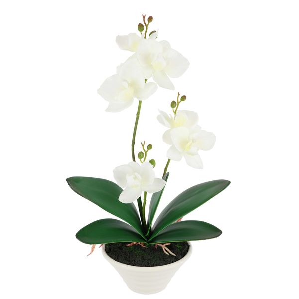 Kunstblume I.Ge.A. "Kunstorchidee Im Topf", Weiß, B:18Cm H:30Cm T:12Cm, Polyester, Kunstpflanzen, 30Cm KüNstliche Orchidee Mit BlüTen Phalaenopsis Kunstpflanze Pflanze-image