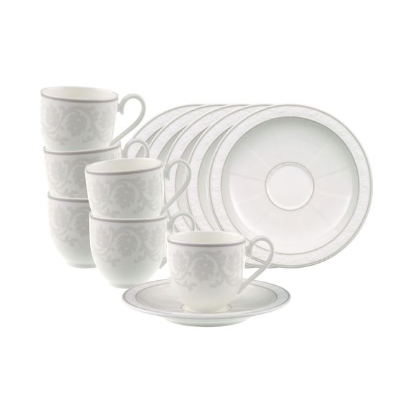 Espressotasse Villeroy & Boch "Espressotassen Mit Untertassen Gray Pearl 70 Ml 6Er Set Weiß", Weiß, B:13Cm H:7,5Cm Ø:13Cm, Porzellan, TrinkgefäßE, Espressotasse, SpüLmaschinengeeignet, Mikrowellengeeignet-image