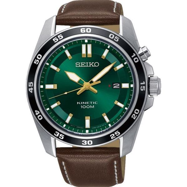 Kineticuhr Seiko, Braun, Armbanduhren, Herren, Armbanduhr, Herrenuhr, Datum, Lederarmband-image