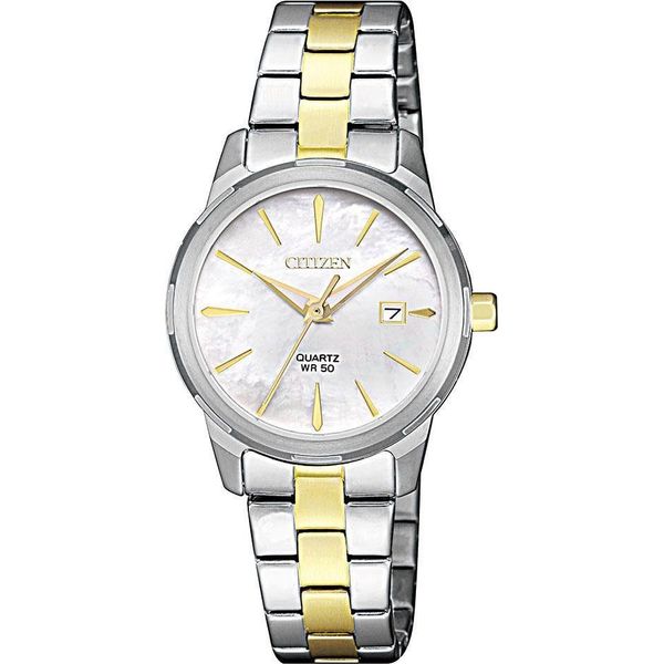 Quarzuhr Citizen, Silber (Silbergoldfarben, Perlmuttfarben), Armbanduhren, Damen, Quarzuhr, Armbanduhr, Damenuhr, Edelstahlarmband, Datum-image