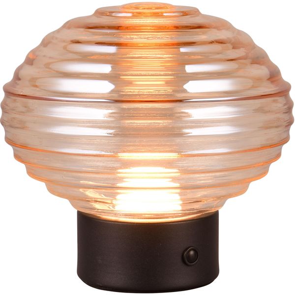 Reality Leuchten LED Tischleuchte "Earl", Schwarz (Amber Schwarz), 1, Ø 15,5Cm H: 14,5Cm, 1 Stk., Leuchten, Kabellose Akku Tischlampe, Glasschirm, USB-C Ladekabel, Touchdimmer, LED Tischleuchte-image