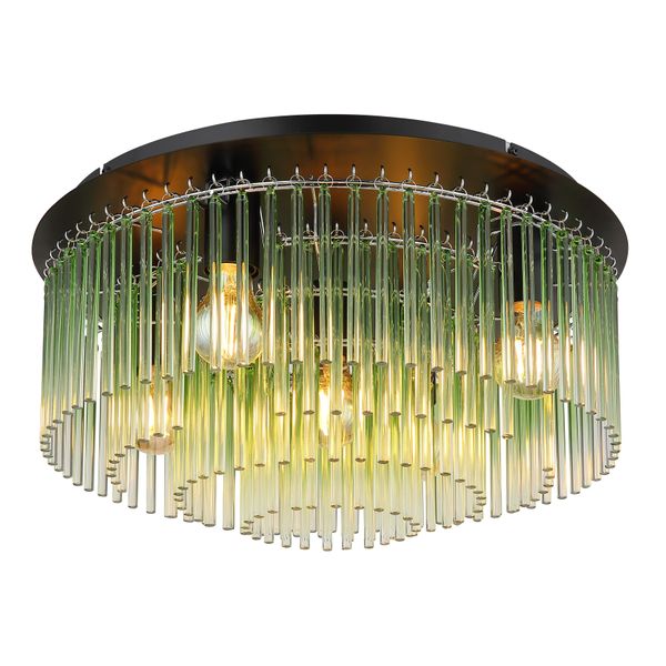Globo Lighting Deckenleuchte "Gorley", Schwarz Matt, Ø 50Cm H: 25Cm, 1 Stk., Leuchten, Deckenlampe GlasstäBe GrüN Klar Verlaufend Elegant Wohnzimmer, Deckenleuchte-image