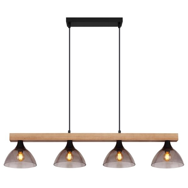 Globo Lighting HäNgeleuchte "Lindi", Schwarz Matt, 4, H: 150Cm, 1 Stk., Leuchten, HäNgeleuchte FüR Esszimmer Holz & Rauchglas, HäNgeleuchte-image