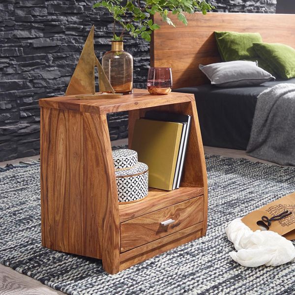 Nachtkommode Sheesham Massivholz Schublade & Ablage Nachttisch NachtkäStchen-image