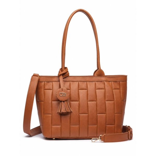 Schultertasche "Luvre", Damen, Gr. B/H/T: 31Cm X 24Cm X 14Cm Onesize, Braun (Cognac), Lederimitat, Collezione Alessandro, Taschen Schultertasche, Mit LuxuriöSer Steppung-image