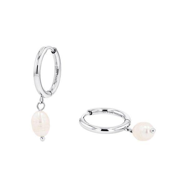 Paar Creolen Tom Tailor, Silber (Edelstahlfarben, Weiß), Ohrringe, Damen, 7Mm, Edelstahl Perlen, Edelstahl, Perlen, Mit SüßWasserzuchtperle-image