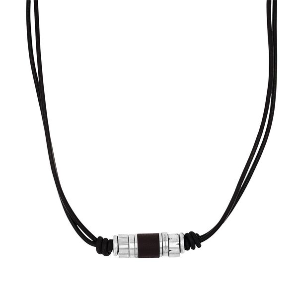 Kette Mit AnhäNger Tom Tailor, Edelstahlfarben, Braun, Halsketten, Herren, Edelstahl Leder, L: 52 B: 3,8Mm, Edelstahl, Leder, B:3,8Mm-image