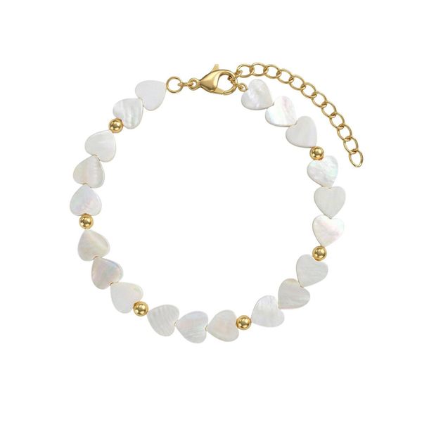 Armband Amor "Herzen", Weiß (Gelbgoldfarben, Perlmuttfarben), ArmbäNder, Damen, 20Cm, Edelstahl Perlen, Edelstahl, Perlen, Armband, Mit Perlmutt-image