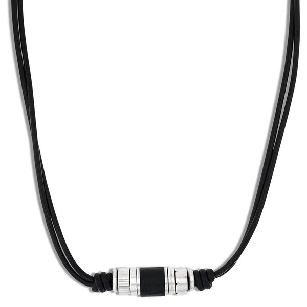 Kette Mit AnhäNger Tom Tailor, Edelstahlfarben, Schwarz, Halsketten, Herren, Edelstahl Leder, L: 52 B: 3,8Mm, Edelstahl, Leder, B:3,8Mm-image