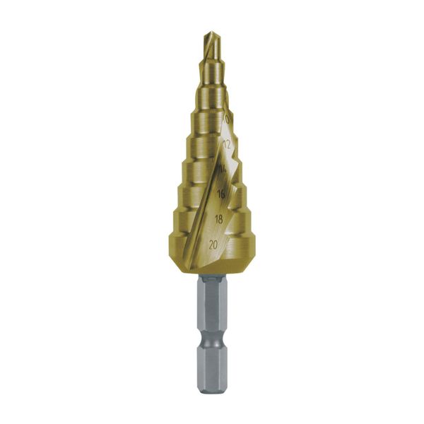 Ruko Stufenbohrer-Bit Hss-Tin, Spiralgenutet Mit Kreuzanschliff Bohrbereich Ø1 - Ø2 4,0 - 20,0 Mm (101051TH)-image