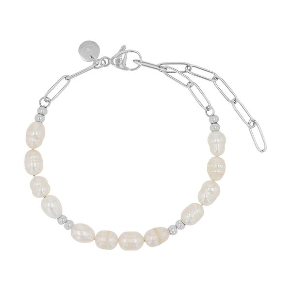 Armband Tom Tailor, Weiß (Edelstahlfarben, Weiß), ArmbäNder, Damen, 20Cm, Edelstahl Perlen, Edelstahl, Perlen, Armband, Mit SüßWasserzuchtperle-image