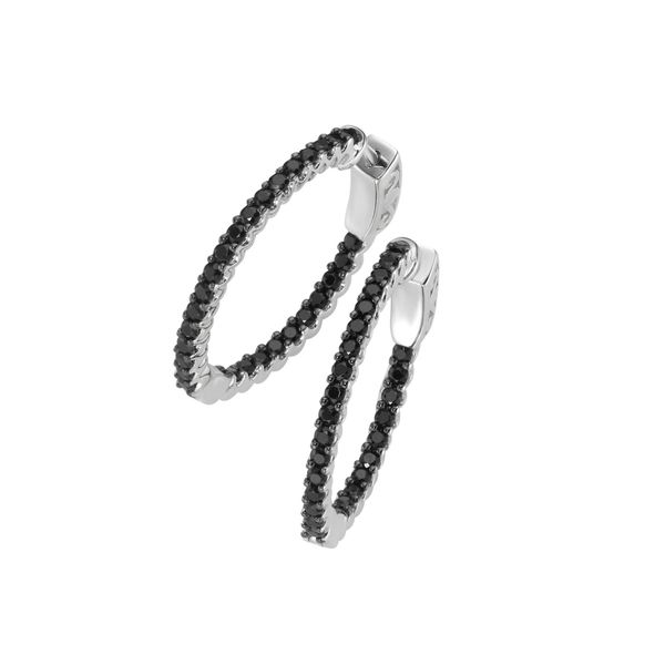 Paar Creolen "Mit Schwarzen Zirkonia, Silber 925", Schwarz, Giorgio Martello Milano, Ohrringe, Damen, Silber 925 (Sterlingsilber)-image
