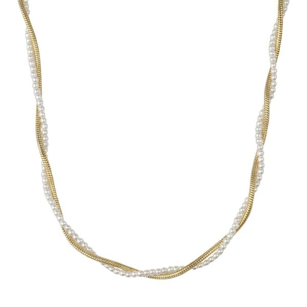 Kette Ohne AnhäNger Amor, Gelbgoldfarben, Weiß, Halsketten, Damen, Edelstahl Perlen, L: 45 B: 3Mm, Edelstahl, Perlen, Mit Wachsperle, B:3Mm-image