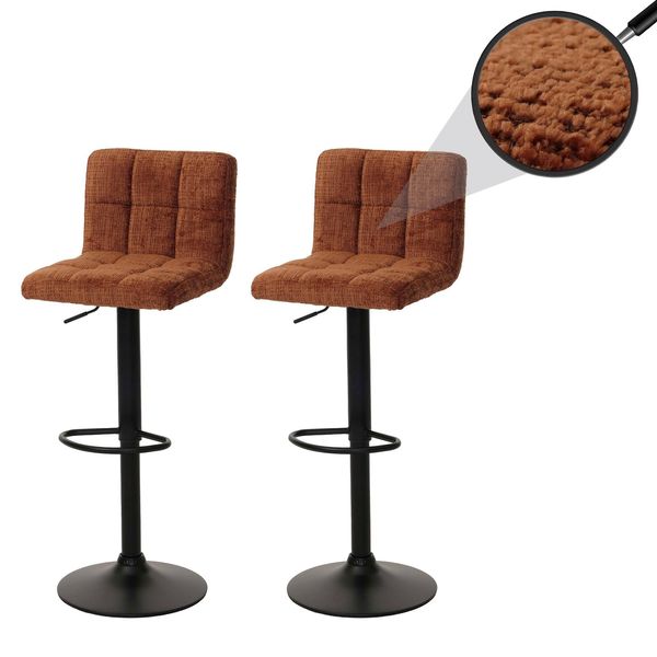 2Er-Set Barhocker MCW-G87, Tresenhocker Barstuhl, HöHenverstellbar Drehbar, Stoff Chenille (465G/M²) MVG ~ Terracotta-image