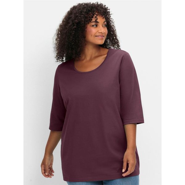 3/4-Arm-Shirt Sheego "3/4-Arm-Shirt", Damen, Gr. 48/50, Burgund, 100% Baumwolle, Unifarben, Rundhals, Shirts 3/4-Arm-Shirt-image