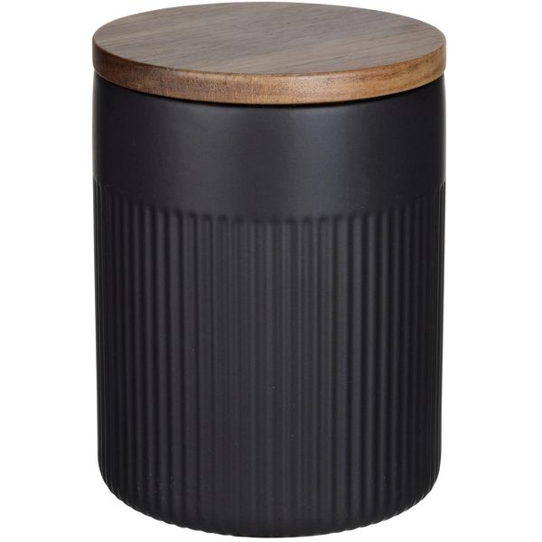 Vorratsdose "Refia", Schwarz, H:15,5Cm Ø:12Cm, Akazienholz, Keramik, Silikon, SchÖNer WOHNEN-KOLLEKTION, LebensmittelaufbewahrungsbehäLter, Vorratsdose, Aufbewahrungsdose FüR Lebensmittel Mit Akazienholz-Deckel, Luftdicht-image