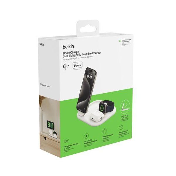 Belkin Boost Charge 3In1 Qi2 15W Magn.Ladestation Weiß Wiz029Vfwh-image