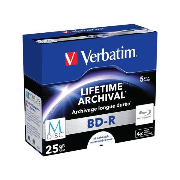 1X5 Verbatim M-Disc BD-R Blu-Ray 25GB 4X Speed, Jewel Case Print.-image
