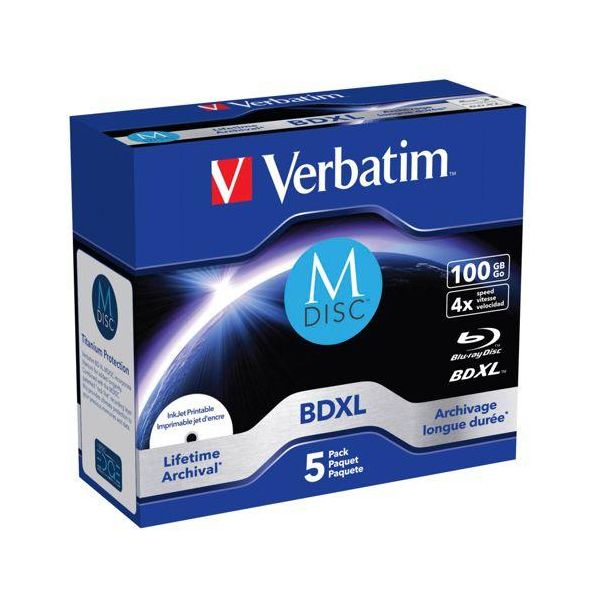 1X5 Verbatim M-Disc BD-R Blu-Ray 100GB 4X Speed Inkjet Print. Jc-image