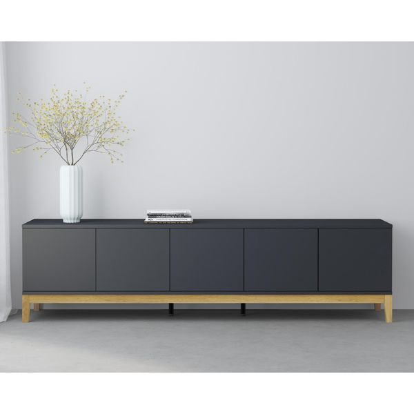 Lowboard Otto Home "Maryd", Grau, Wotan Eiche, B:200Cm H:53Cm T:40Cm, Holzwerkstoff, Mdf, Sideboards, Lowboard, Tv-Kommode Mit KabeldurchfüHrung, Push-To-Open Funktion, Breite 200 Cm-image