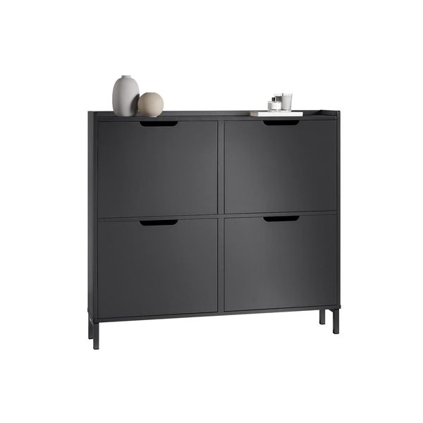 Schuhkipper Mit 4 Klappen, Schuhschrank Schmal, 100X91X19Cm Schwarz-image