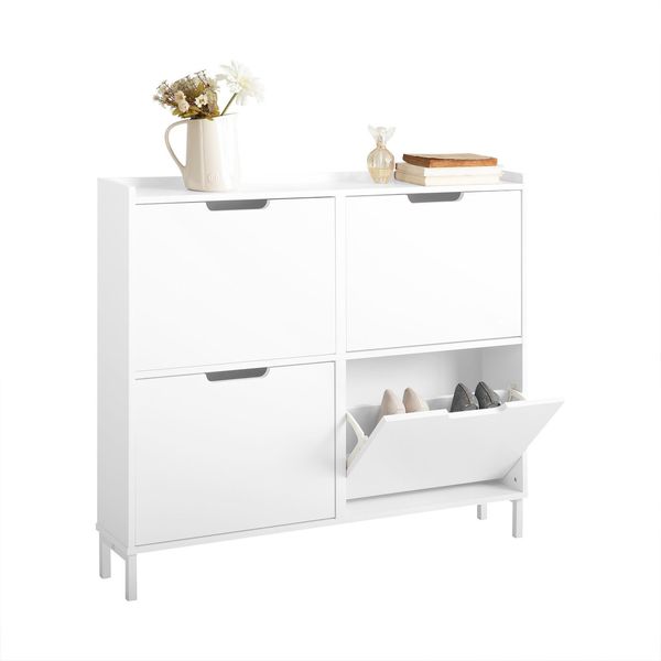 Schuhkipper Mit 4 Klappen, Schuhschrank Schmal, 100X91X19Cm Weiß-image