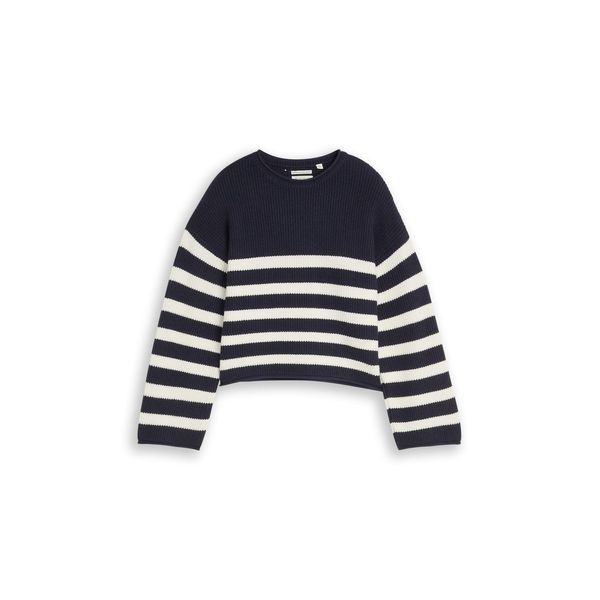 Tom Tailor MäDchen Cropped Strickpullover Mit Streifenmuster, Blau, Gestreift, Gr. 128-image