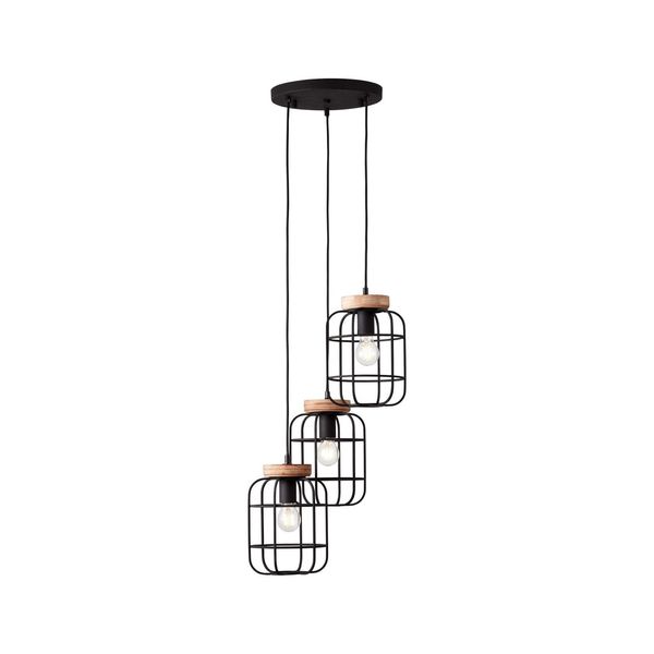 Brilliant Lampe, Gwen Pendelleuchte 3Flg Rondell Antik Holz/Schwarz Korund, Metall/Holz, 3X A60, E27, 40W,Normallampen (Nicht Enthalten)-image