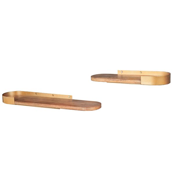 Riess-Ambiente Wandregal Pure Nature - Modern 2Er Set 60Cm Gold Mangoholz Massiv Metall Handmade-image