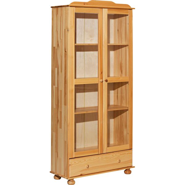 Vitrine MÖBilia, Beige (Natur), B:85Cm H:189Cm T:35Cm, Glas, Massivholz, SchräNke, Vitrine, Mit Gedrechselten FüßEn-image