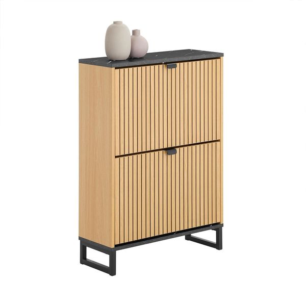 Schuhschrank Holzoptik & Schwarz Mit Marmor-image
