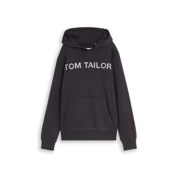 Tom Tailor Jungen Hoodie Sweatshirt Mit Logo-Print, Grau, Uni, Gr. 164-image