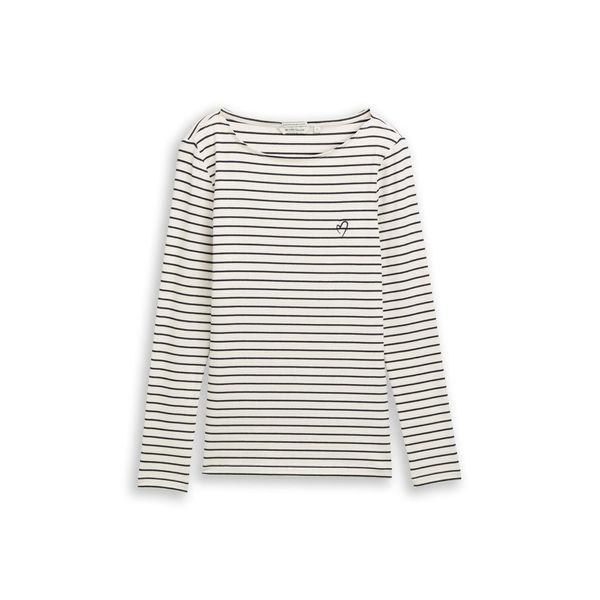Tom Tailor Damen Langarmshirt Mit Streifenmuster, Weiß, Gestreift, Gr. S-image