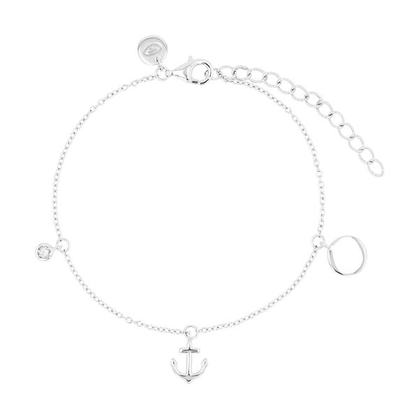 Silberarmband Tom Tailor "Anker", Silberfarben, Weiß, Weiß, ArmbäNder, Damen, 20Cm, Silber 925 (Sterlingsilber), Silberarmband, Mit Zirkonia (Synth.)-image