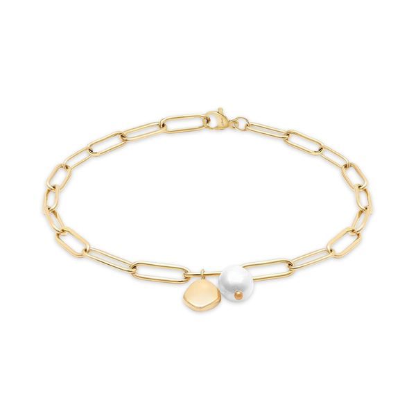 Armband S.Oliver "Tag And Pearl", Gelbgoldfarben, Weiß, ArmbäNder, Damen, 21Cm, Edelstahl Perlen, Edelstahl, Perlen, Armband, Mit Perle (Imitiert)-image