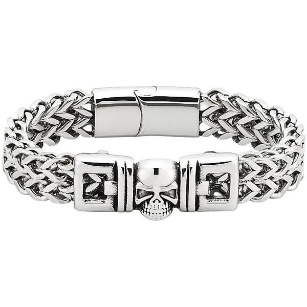 Edelstahlarmband Bruno Banani "Schmuck Geschenk Armschmuck Edelstahl Mit Totenkopf-Motiv", Silber (Edelstahlfarben), ArmbäNder, Damen, 22Cm, Edelstahl, Edelstahlarmband-image