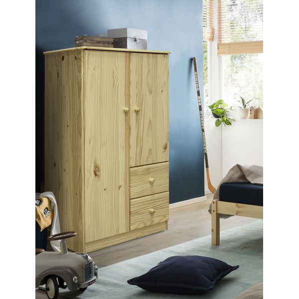 Kleiderschrank MÖBilia, Beige (Natur), B:80Cm H:136Cm T:43Cm, Massivholz, SchräNke, Kleiderschrank, Schubladen Mit Metallschienen-image