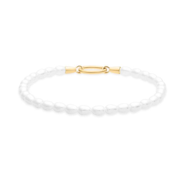 Armband Tamaris "Pearl Charms", Gelbgoldfarben, Weiß, ArmbäNder, Damen, 18Cm, Edelstahl Perlen, Edelstahl, Perlen, Armband, Mit Glasperle-image