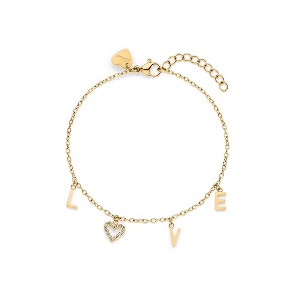 Armband s.Oliver "Love", Gelbgoldfarben, Kristallweiß, Kristallweiß, ArmbäNder, Damen, 21Cm, Edelstahl, Armband, Mit Zirkonia (Synth.)-image
